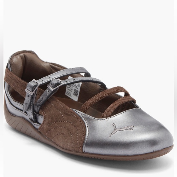 Puma Speedcat Metallic Silver and Brown Ballet Sneakers - Picture 1 of 4